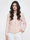 Women Peach Jacquard Collar Full Sleeve Coat