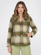 Women Olive Check Full Sleeve Double Breasted Coat with Faux Fur Collar