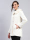 Women Off White Self Design Collar Full Sleeve Coat
