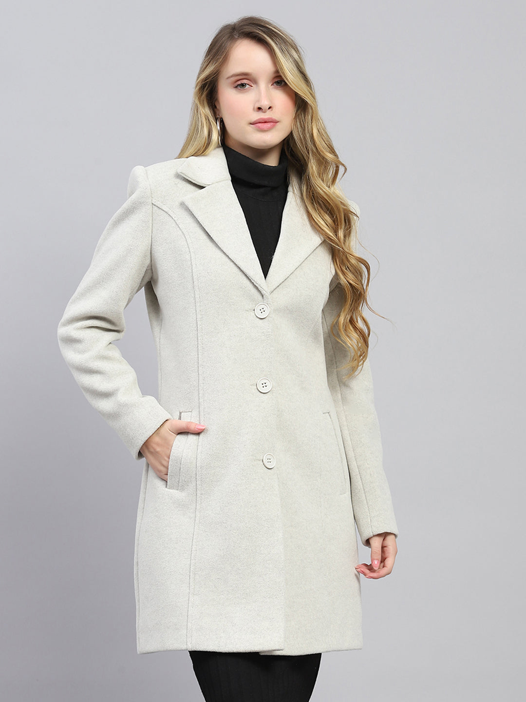 Buy Women Grey Solid Collar Full Sleeve Coat Online in India