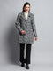 Women Black & White Check Notch Lapel Collar Full Sleeve Coat