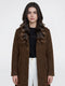 Women Brown Jacquard Lapel Collar Full Sleeve Long Coat