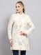 Women White Embroidered Mock Neck Full Sleeve Coat