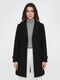 Women Black Solid Lapel Collar Full Sleeve Long Coat