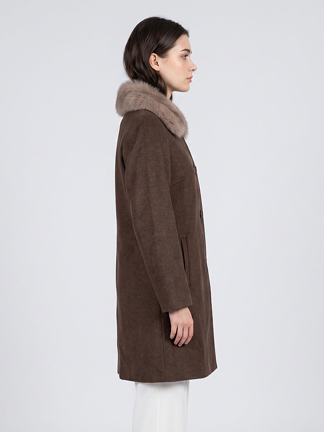 Women Brown Diagonal Collar Full Sleeve Long Coat