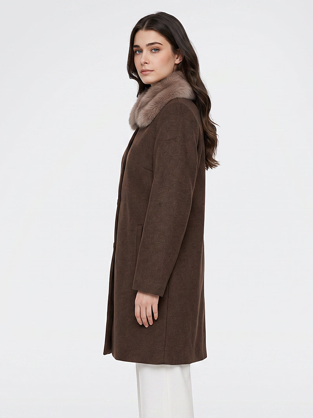Women Brown Diagonal Collar Full Sleeve Long Coat