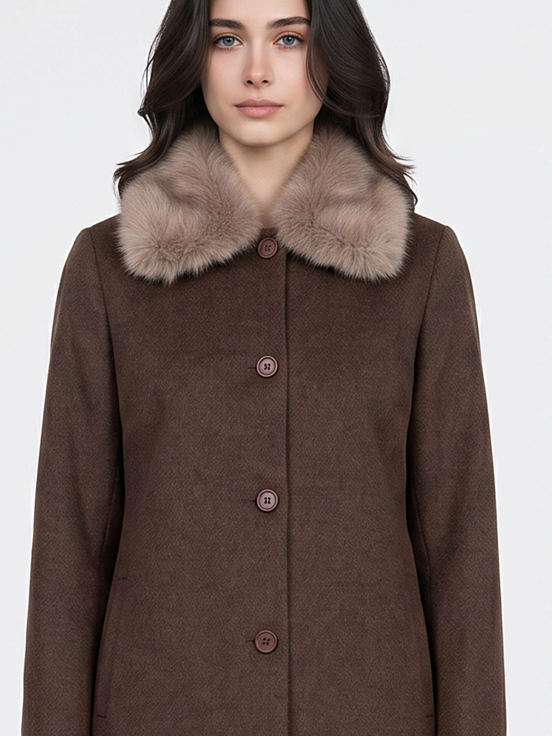 Women Brown Diagonal Collar Full Sleeve Long Coat