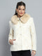 Women Off White Self Design Collar Full Sleeve Coat