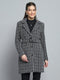 Women Black Self Design Notch Lapel Collar Full Sleeve Coat
