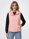 Women Pink Solid Collar Sleeveless Puffer Jacket