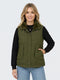 Women Green Solid Collar Sleeveless Puffer Jacket