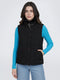 Women Black Solid Collar Sleeveless Puffer Jacket