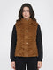 Women Tan Corduroy Detachable Hood Sleeveless Quilted Jacket