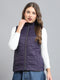 Women Purple Solid Mock Neck Sleeveless Reversible Jacket