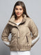 Women Beige Solid Collar Full Sleeve Jacket