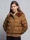 Women Tan Self Design Collar Full Sleeve Jacket