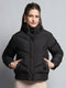 Women Black Solid Mock Neck Full Sleeve Jacket