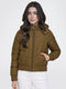 Women Olive Solid Detachable Hood Full Sleeve Puffer Jacket