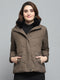 Women Brown Self Design Collar Full Sleeve Jacket