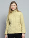 Women Yellow Self Design Mock Neck Full Sleeve Jacket