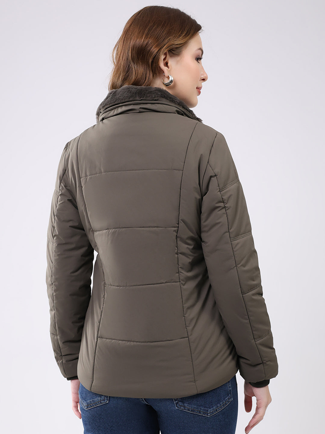 Women Grey Solid Collar Full Sleeve Jacket