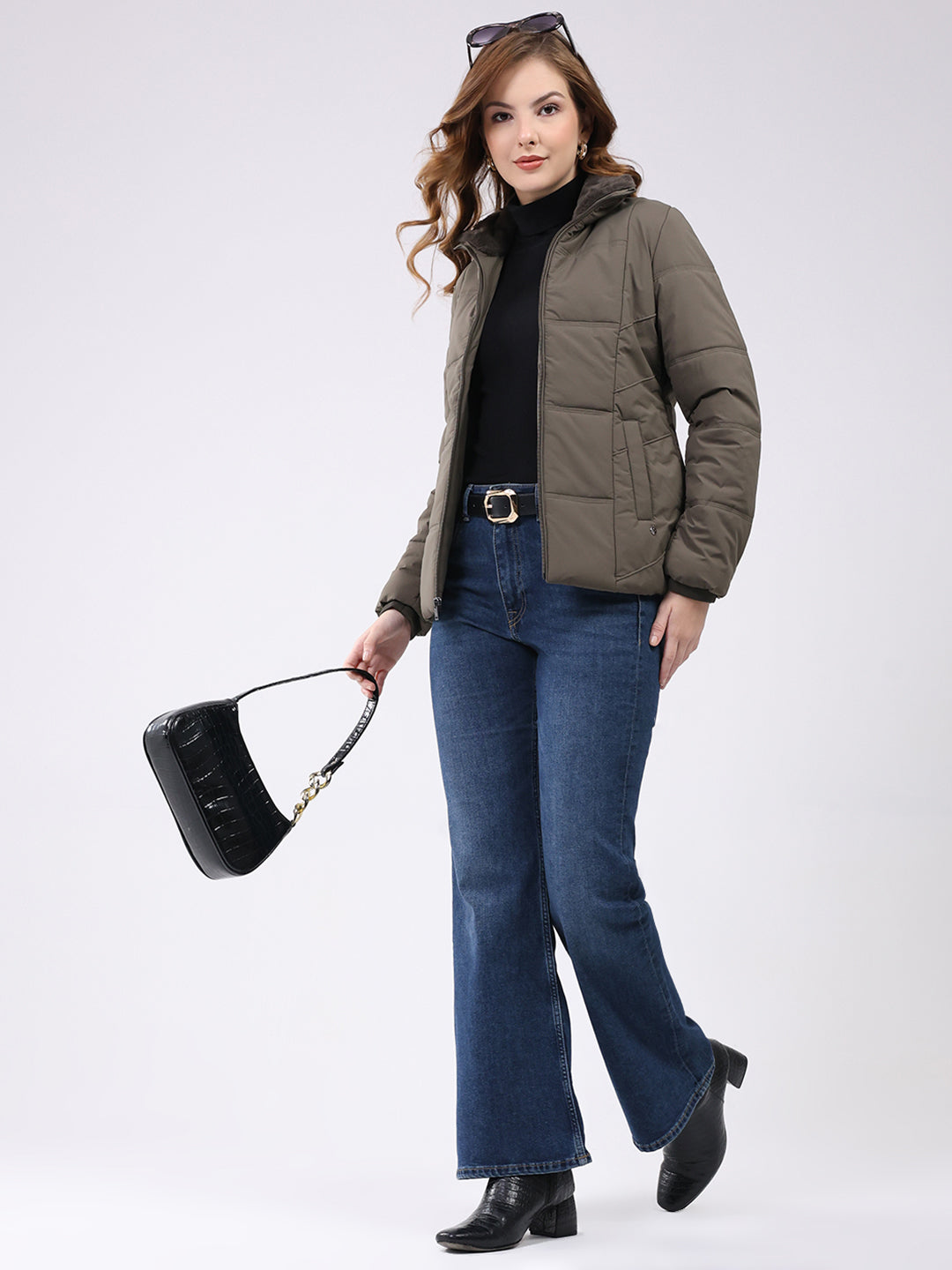 Women Grey Solid Collar Full Sleeve Jacket