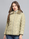 Women Camel Brown Self Design Collar Full Sleeve Jacket