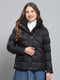 Women Black Self Design Collar Full Sleeve Jacket