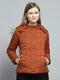 Women Rust Self Design Detachable Hood Full Sleeve Jacket