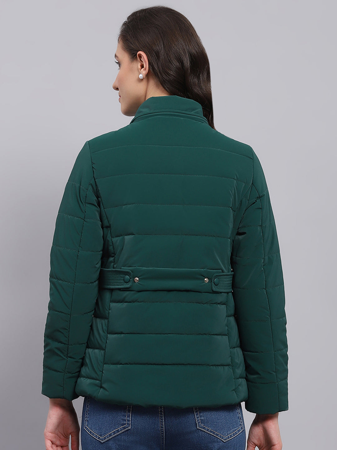 Women Green Printed Hooded Full Sleeve Puffer Jacket