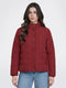 Women Maroon Solid Collar Full Sleeve Puffer Jacket