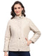 Women Beige Solid Collar Full Sleeve Puffer Jacket
