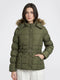 Women Olive Solid Hooded Full Sleeve Tie-Belt Puffer Jacket