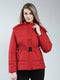 Women Maroon Self Design Detachable Hood Full Sleeve Jacket