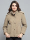 Women Khaki Solid Detachable Hood Full Sleeve Jacket