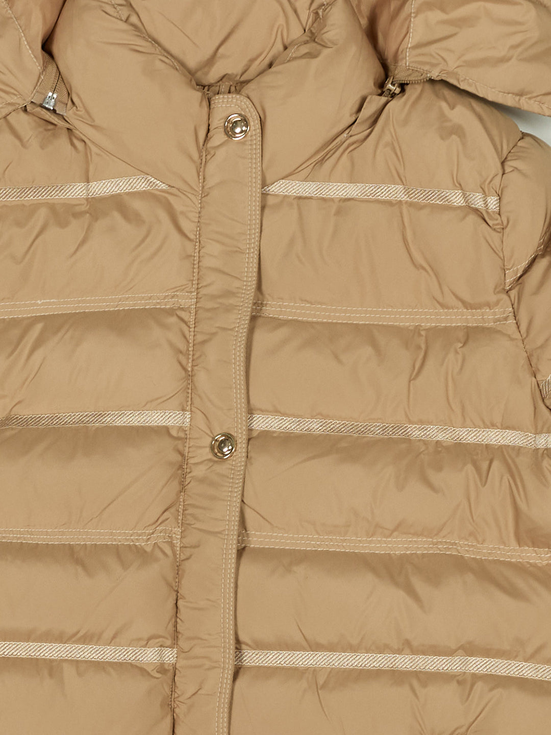 Women Camel Brown Solid Detachable Hood Full Sleeve Puffer Jacket