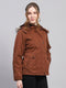 Women Brown Solid Hooded Full Sleeve Puffer Jacket