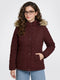 Women Maroon Solid Detachable Hood Full Sleeve Jacket