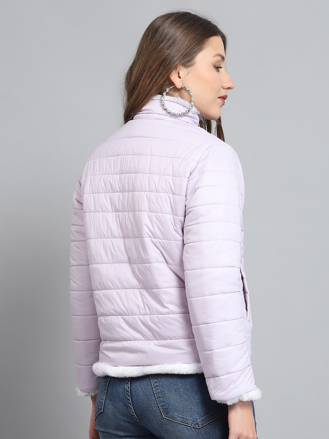 Women Purple Solid Collar Full Sleeve Reversible Jacket