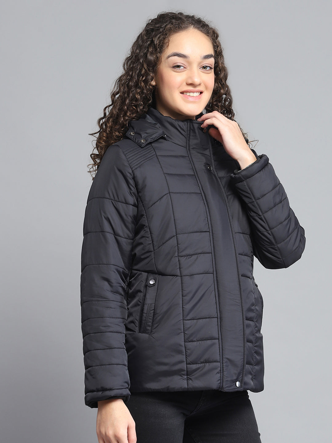 Women Black Self Design Hooded Jacket Set (1 Full & 1 Half Sleeve Reversible)