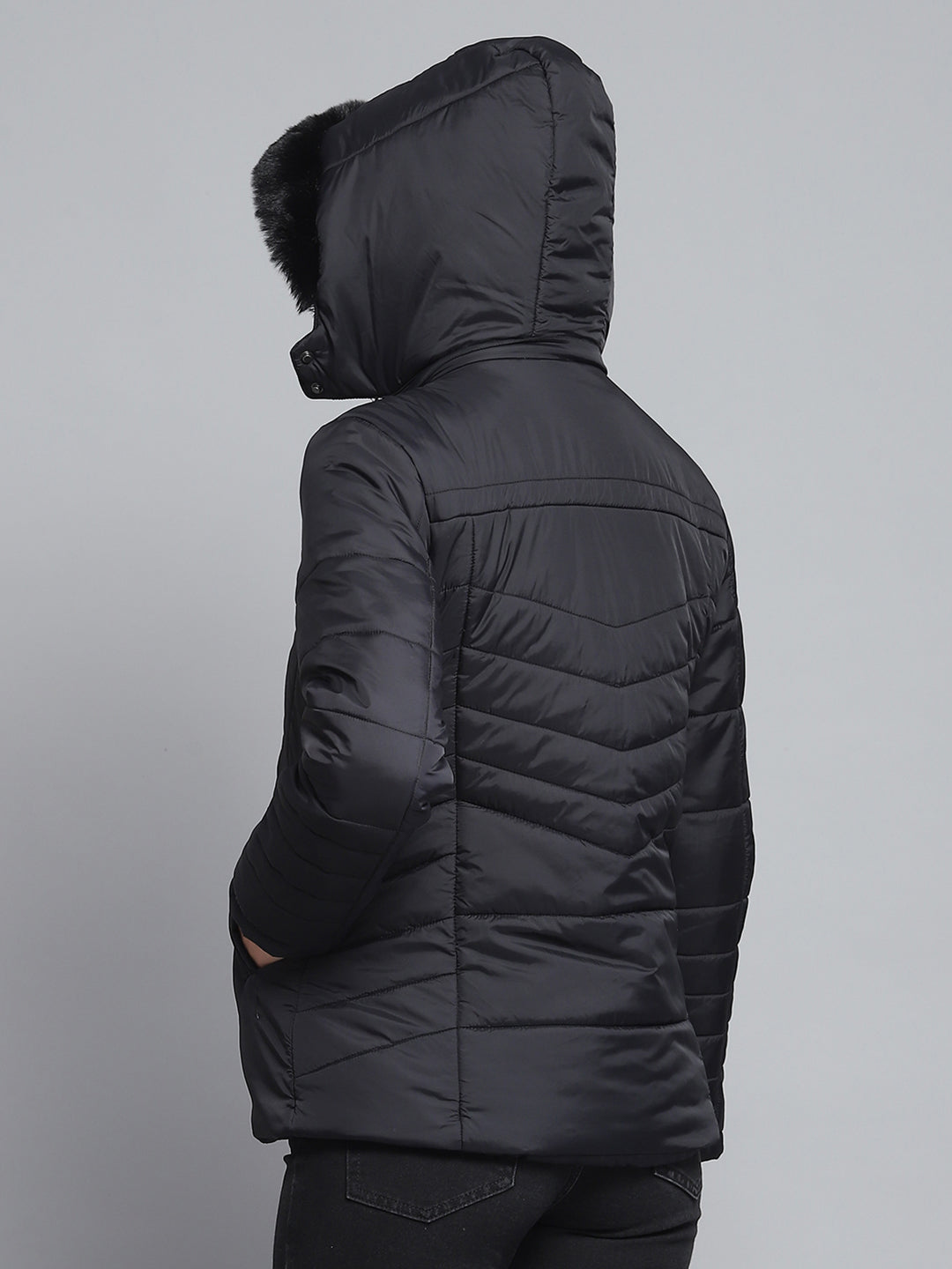 Women Black Self Design Hooded Jacket Set (1 Full & 1 Half Sleeve Reversible)