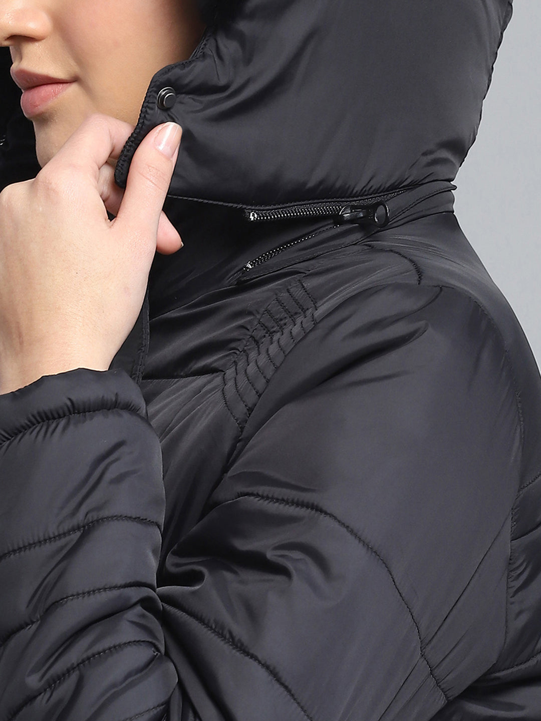 Women Black Self Design Hooded Jacket Set (1 Full & 1 Half Sleeve Reversible)