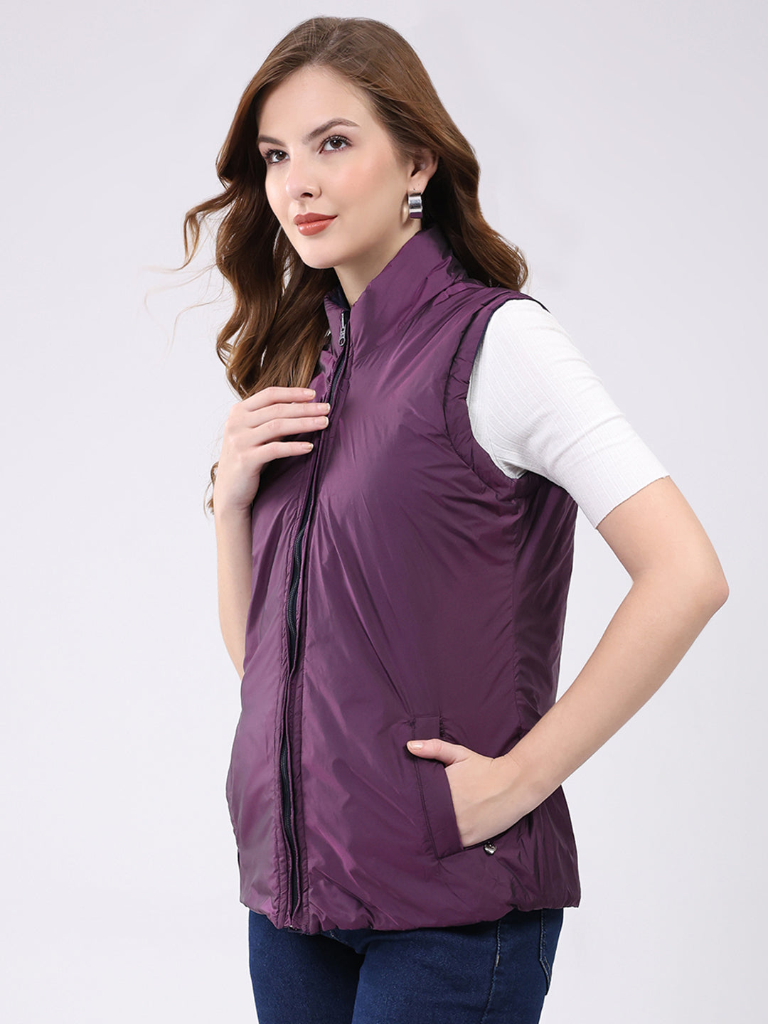 Women Navy Blue Self Design Hooded Jacket Set (1 Full & 1 Half Sleeve Reversible)