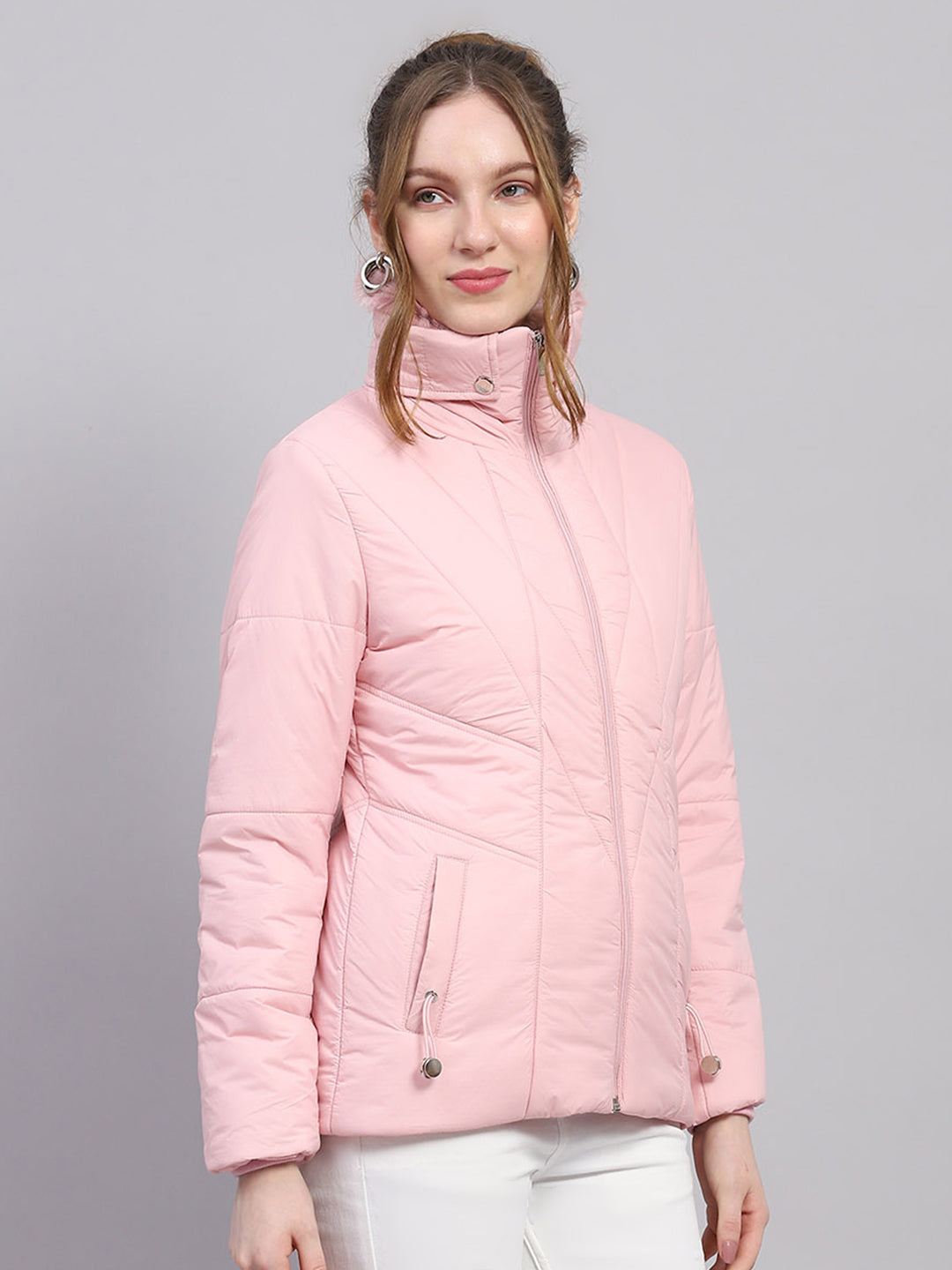 Women Pink Solid Collar Full Sleeve Jacket
