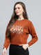 Women Rust Printed Round Neck Full Sleeve Sweatshirt