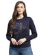 Women Blue Printed Round Neck Full Sleeve Sweatshirt