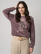 Women Mauve Printed Round Neck Full Sleeve Sweatshirt