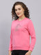 Women Pink Printed Round Neck Full Sleeve Sweatshirt