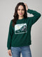 Women Green Geometric Round Neck Full Sleeve Sweatshirt