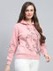 Women Pink Printed Hooded Full Sleeve Sweatshirt
